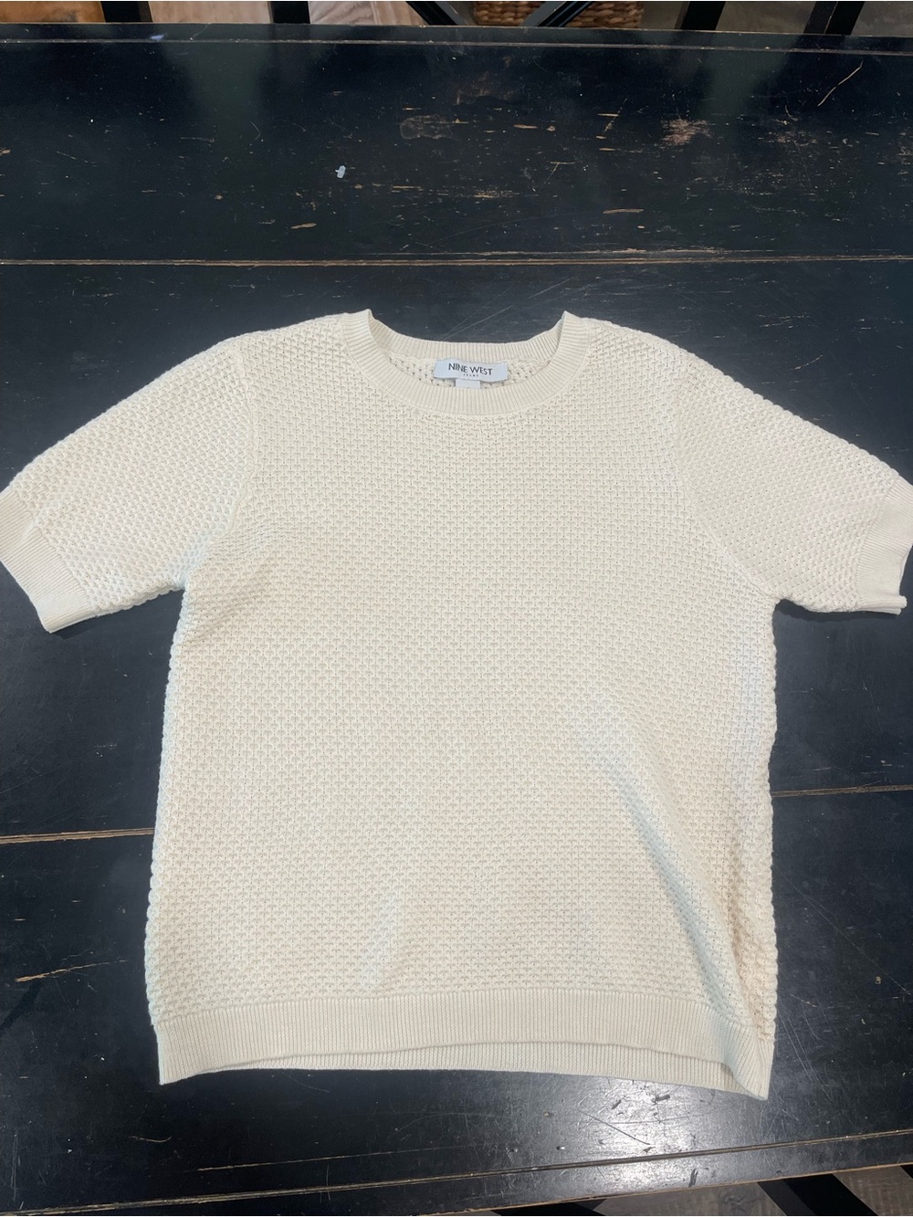 Nine West Cream Crewneck Short-Sleeve Knit Sweater